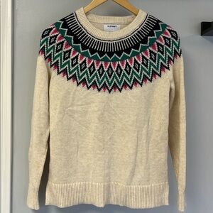 Twee Cream Knit Sweater with Geometric Design Sz S